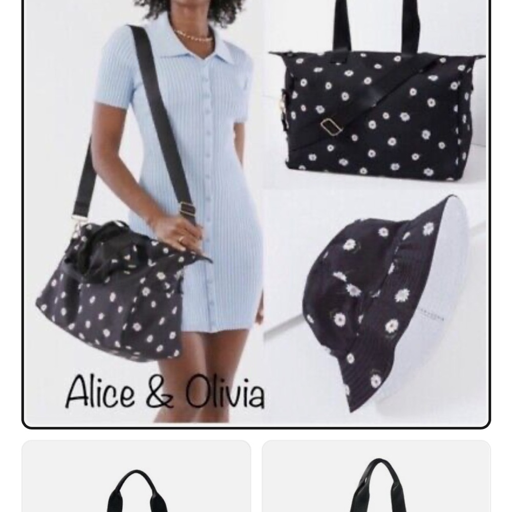 NWOT, Alice + Olivia Daisy Print Duffel and Matching Bucket Hat. Never Used